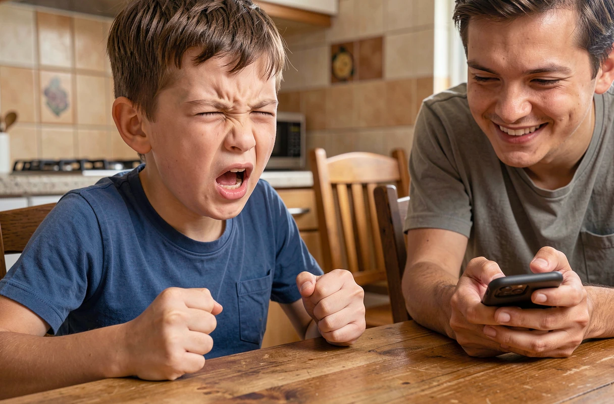 Garçon récitant l'alphabet à l'envers le plus vite possible avec une concentration comique