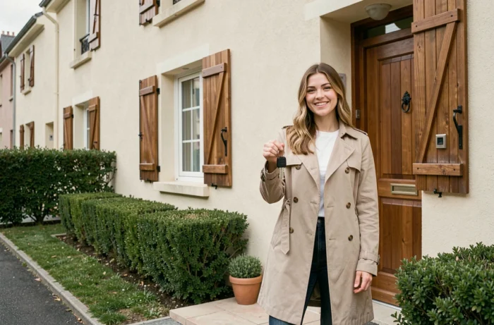 Jeune femme tenant les clés de sa nouvelle maison financée grâce à un prêt immobilier modulable