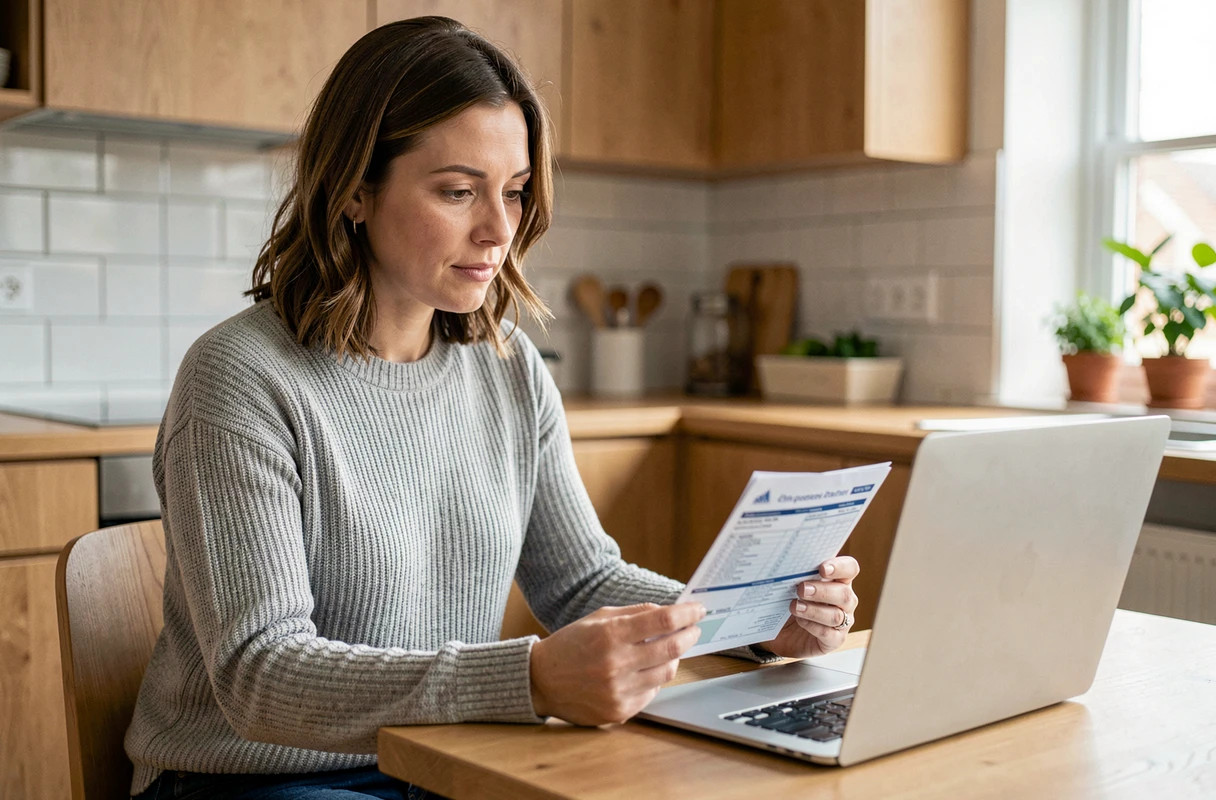 Femme consultant la date de son contrôle technique véhicule en ligne avec son certificat d'immatriculation