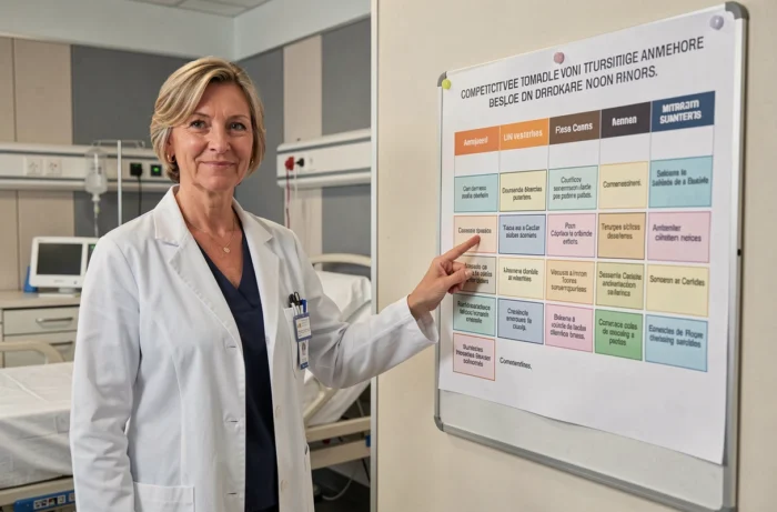 Formatrice présentant le tableau des nouvelles compétences du référentiel aide-soignant 2026