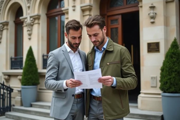 Deux futurs époux vérifiant les documents nécessaires à leur audition de mariage devant une mairie française