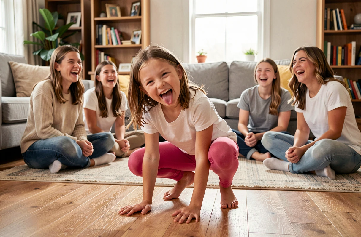 Enfant imitant son animal préféré à quatre pattes avec une expression espiègle