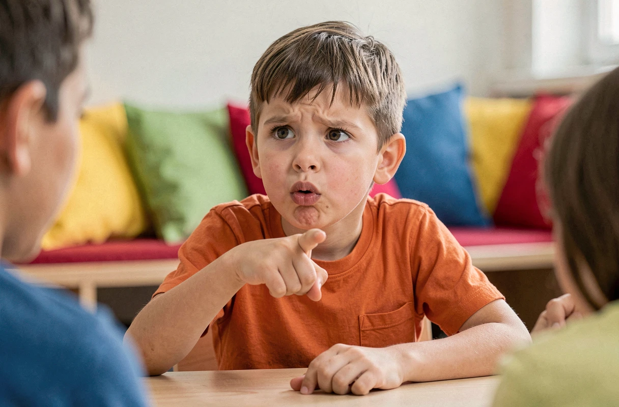 Garçon faisant de gros efforts pour ne pas dire « oui » avec une expression comique