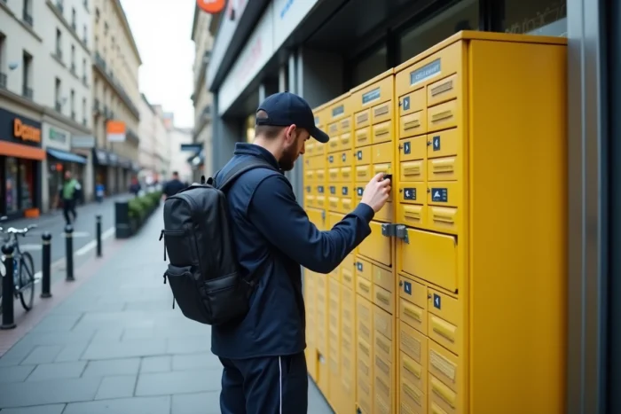 Livreur scannant un colis à un point relais Vinted Go en France