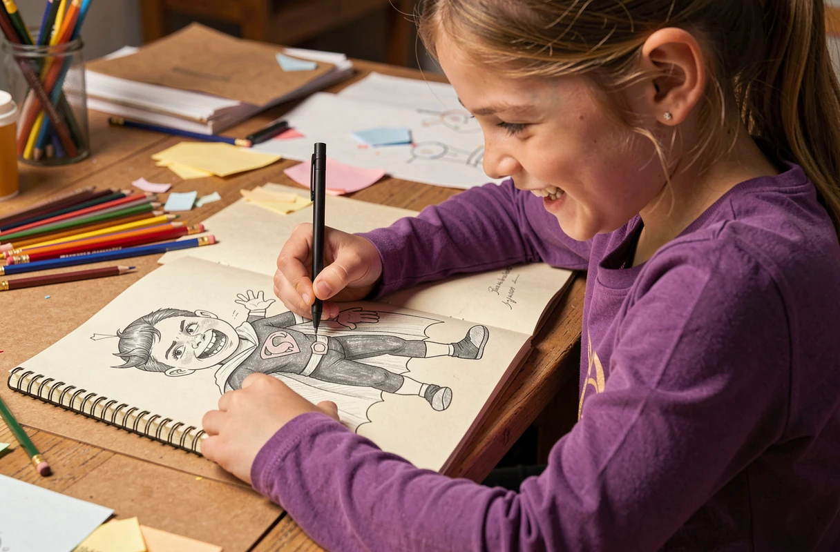 Enfant inventant un super-pouvoir complètement inutile avec un dessin absurde